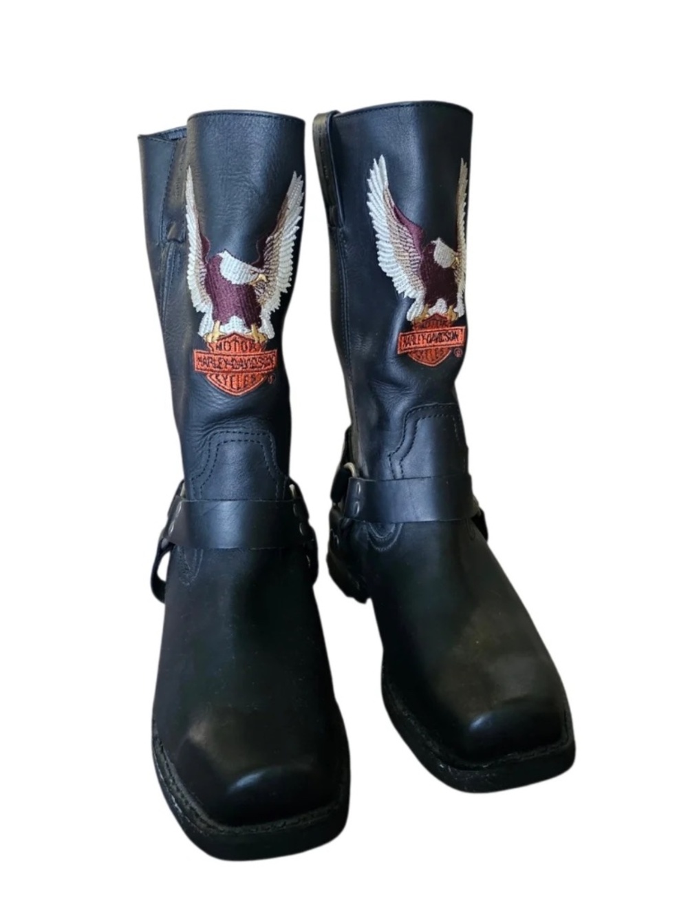 Harley Davidson Darren Harness Leather Moto Boots Men’s 11M Eagle Embroidered